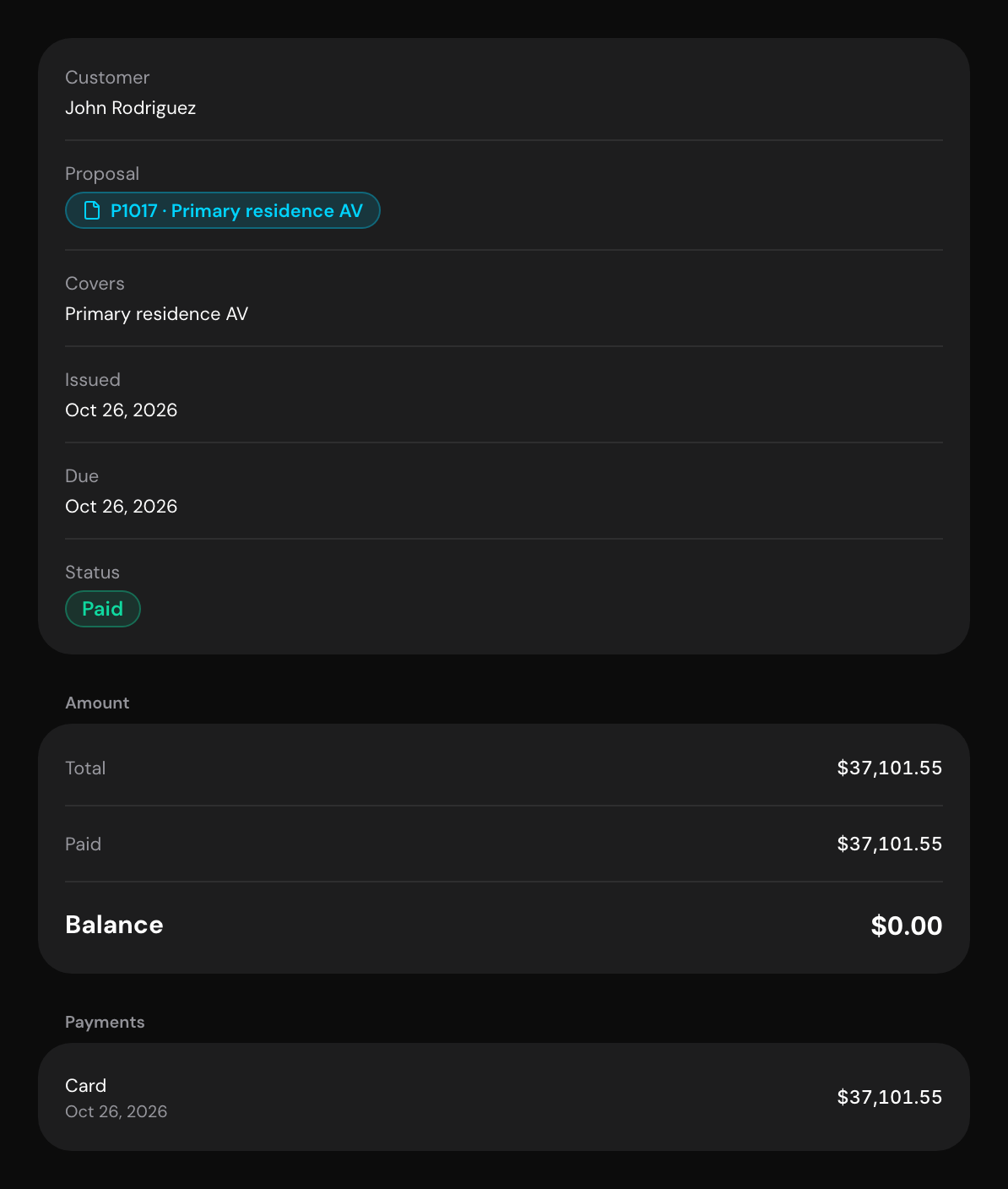 John Rodriguez's paid invoice in arc