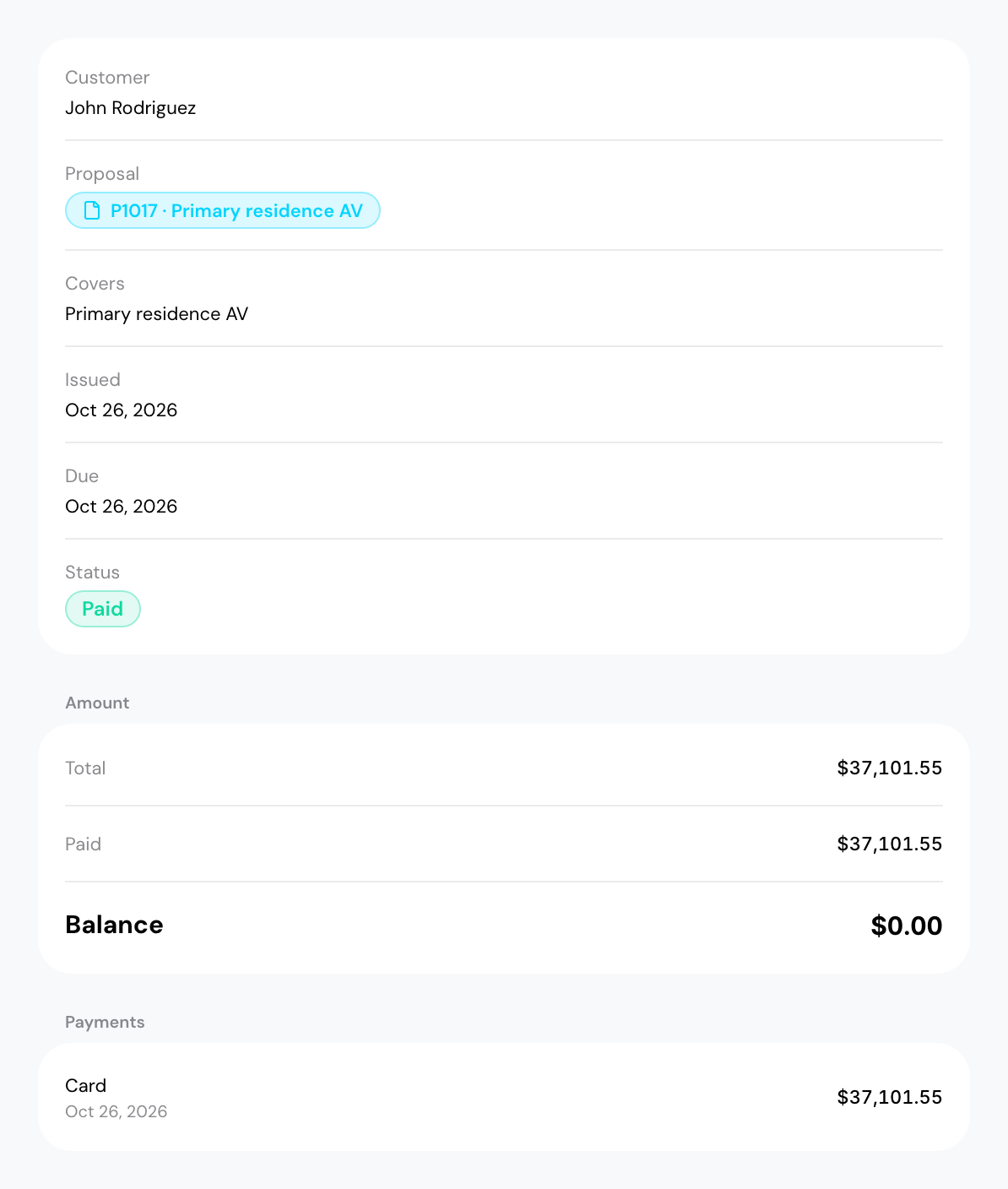 John Rodriguez's paid invoice in arc