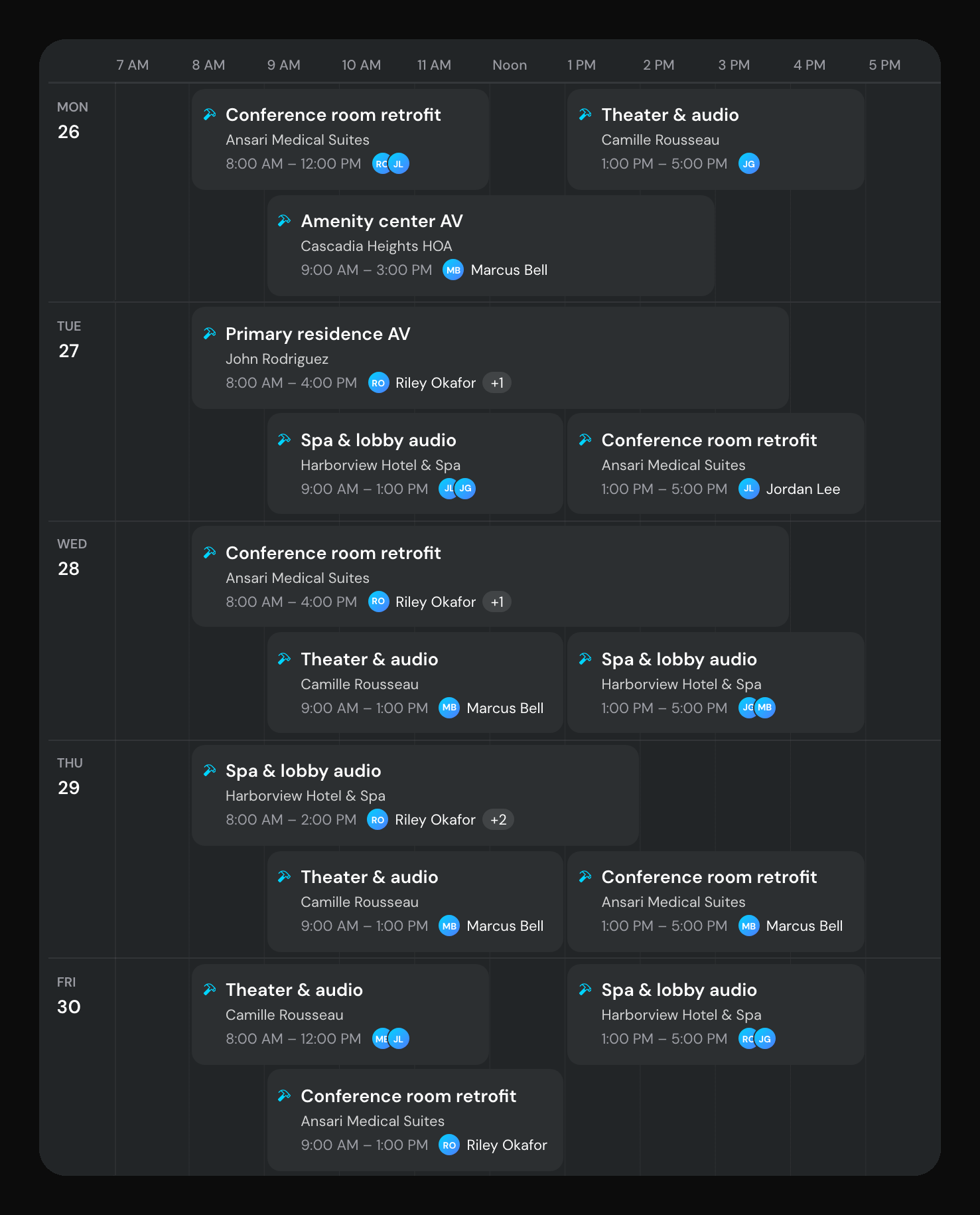 The team schedule in arc